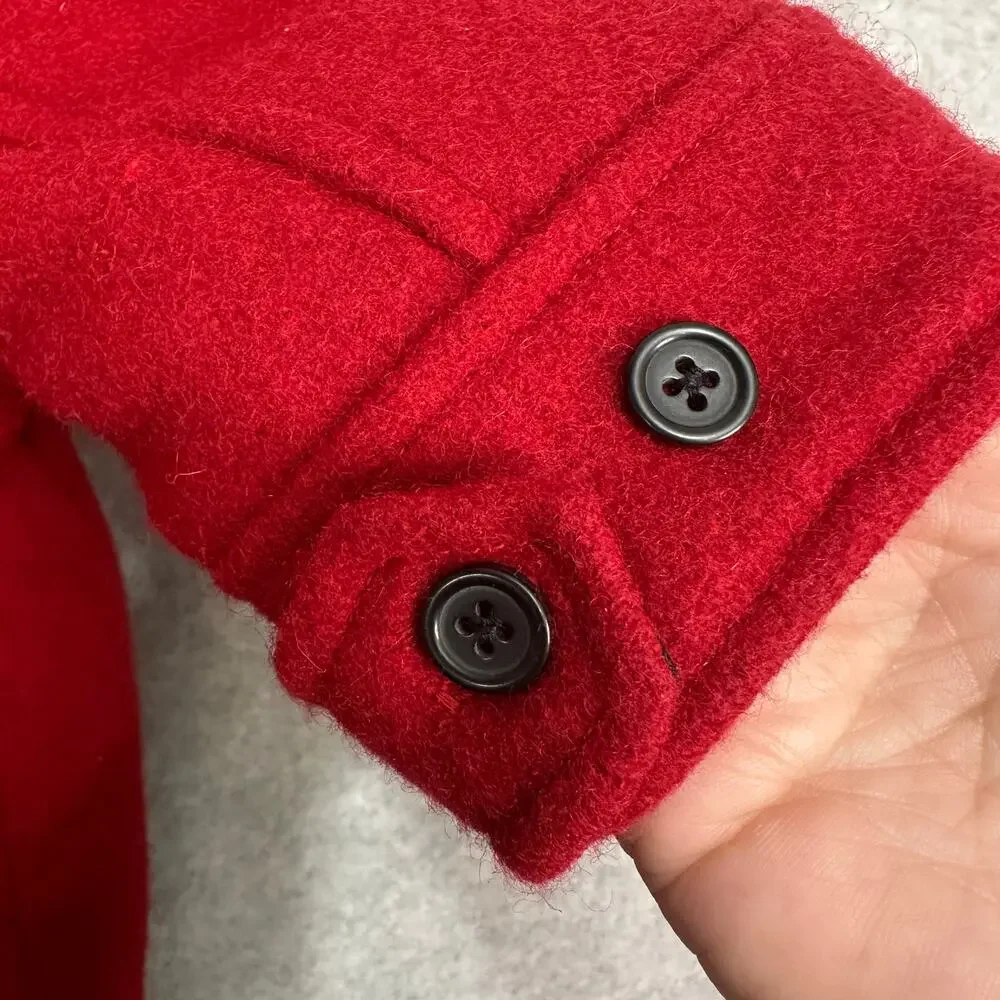 OshKosh Wool Duffle Coat Red Hooded Toggle Infant 6-9mths VTG Style Preppy